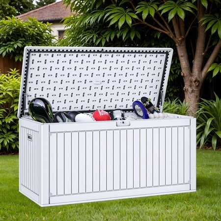 ModFusion Classic Outdoor Water-Resistant 260 Gallon Poly Resin Deck Box, Single Piece with Lockable Lid and Dual-Wall Structure, White