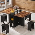 thumbnail image 1 of ModFusion Dining Table Set, 3in1 Forms Adjustable and Movable Folding Table with 4 Storable Chair, 2 Rack Shelves, 4.5x2.6x2.4 ft Drop Leaf, Rolling Wheels, Black and Brown, 1 of 9