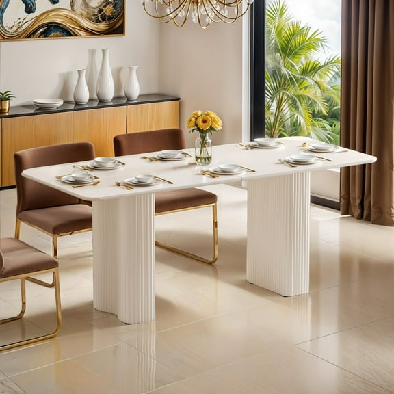 ModFusion 5.9 x 2.46 ft Dining Table with Sturdy Legs, Scratch-Resistant Surface, Adjustable Feet, Rounded Edges Rectangular, Kitchen Pantry, White