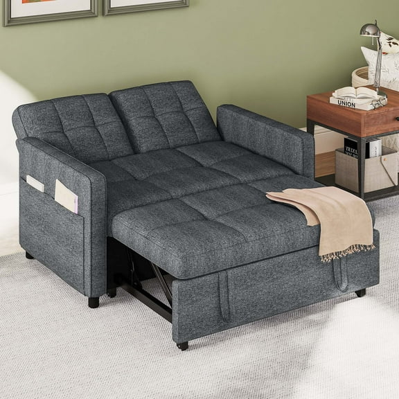 ModFusion Double Sofa, Gray Linen, 2-Seater, 10cm Cushion, Foldable to 182cm, Iron Frame, 138cm