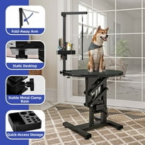ModFusion Electric Lift Dog Grooming Table with 24" Rotating Desktop, Tool Organizer, Adjustable, Foldable Overhead Arm, Heavy-Duty Small Pet Grooming Station, Black