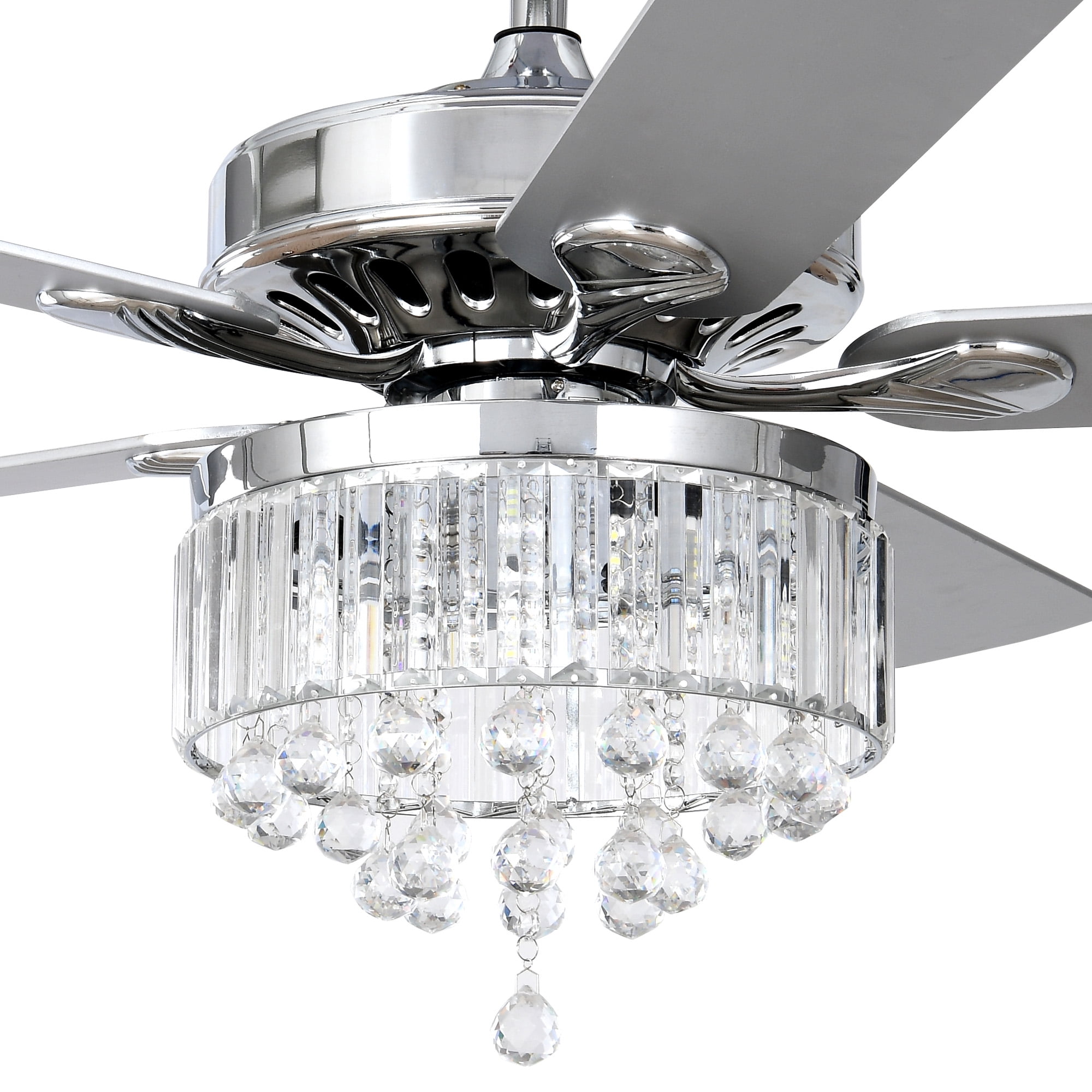 ModFusion 52in Elegant Ceiling Fan with Crystal Chandelier, Quiet Motor, 6-Speed, Chrome Finish, Wall Control