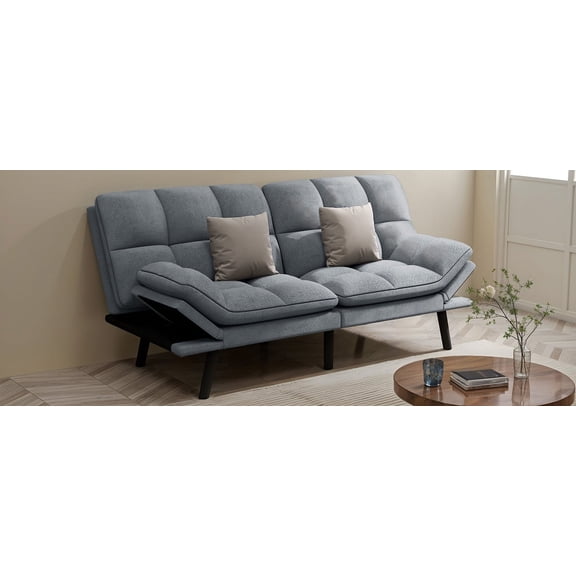 ModFusion Expandable Sofa, 176×105×50cm, Adjustable Armrests, 3-Level Backrest, Cat Paw Fabric, Soft Cushion, Wooden Frame, Dark Grey