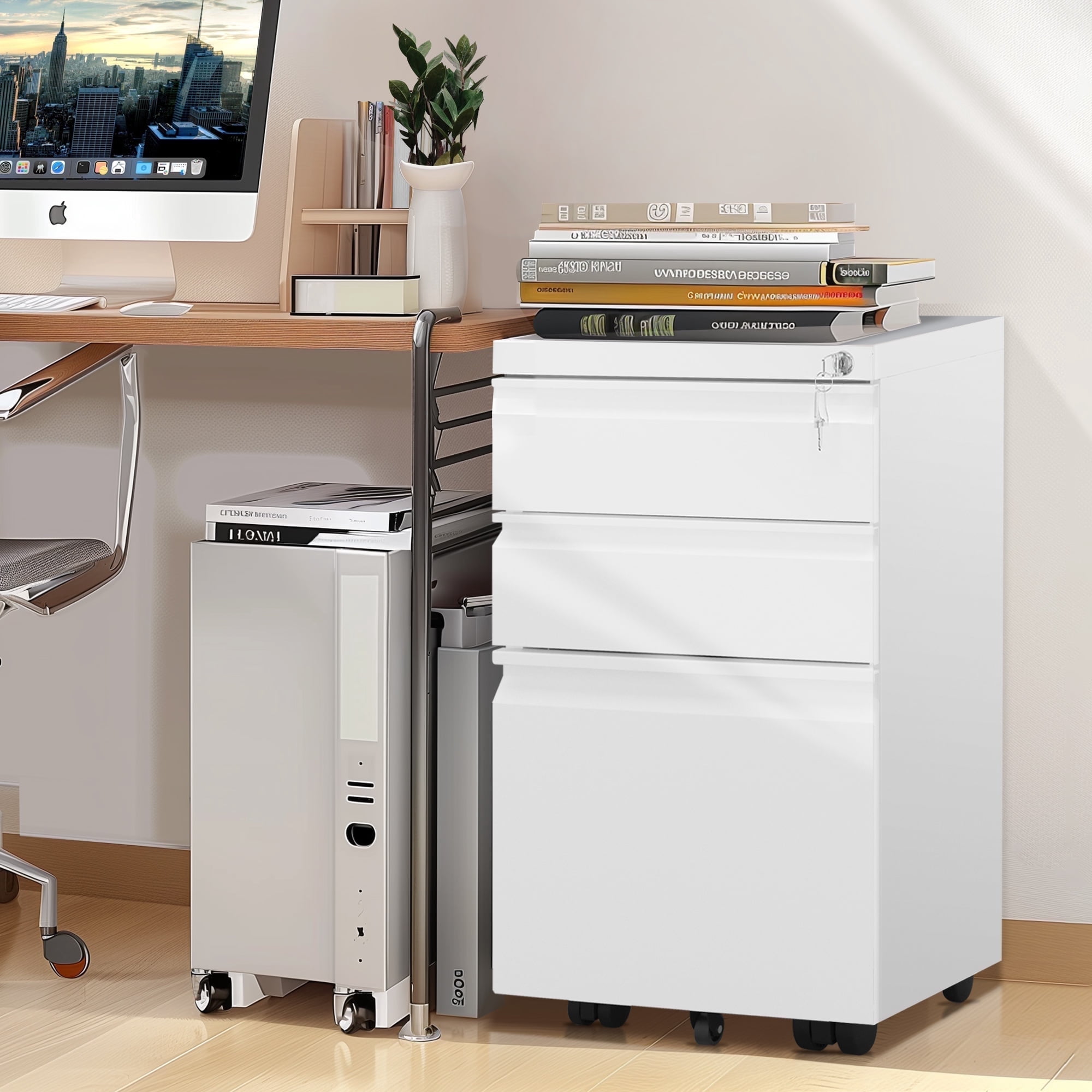 ModFusion 24" Portable 3-Drawer File Cabinet – Fits Legal, Letter & A4 Sizes, Durable Office Storage
