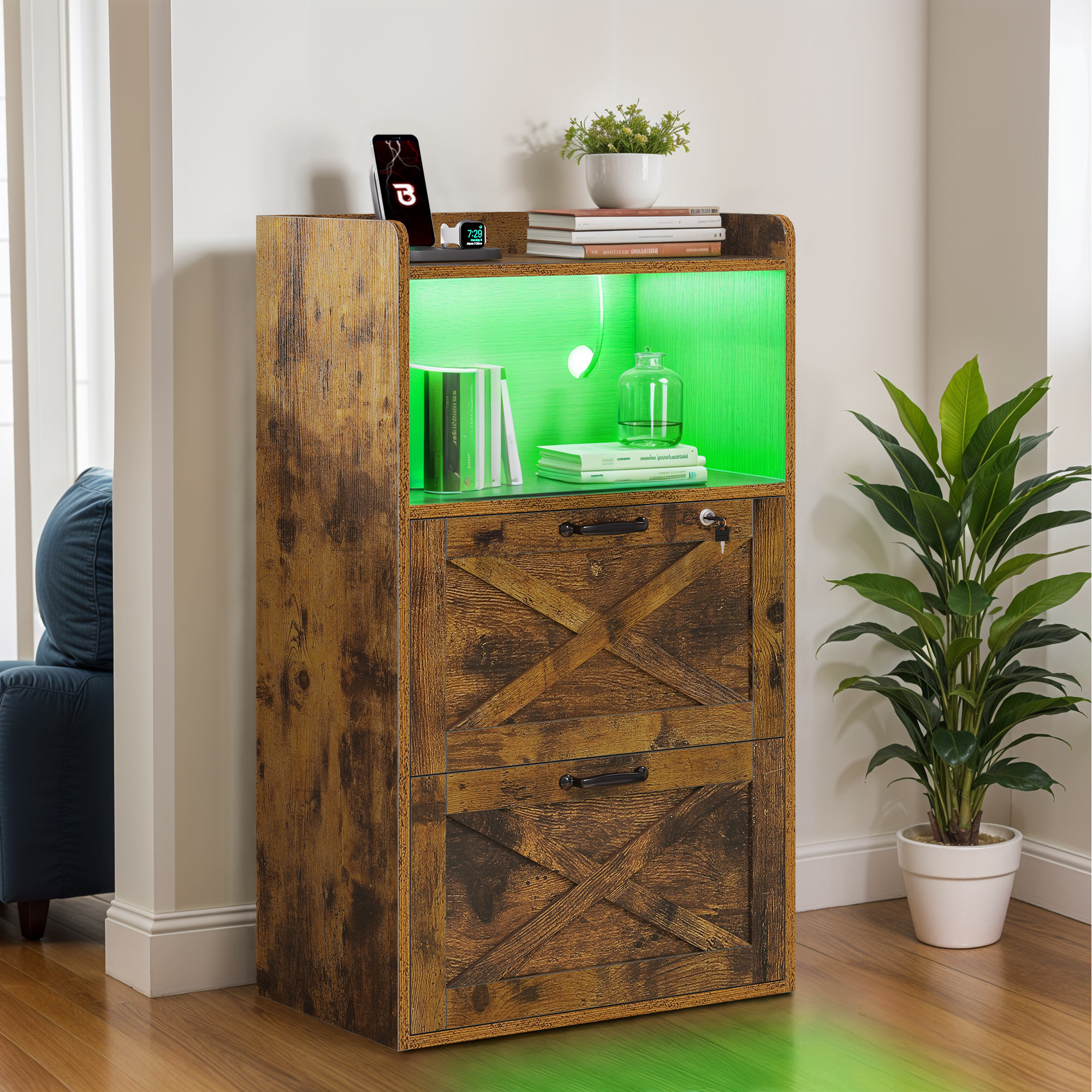 Led Open Filing Light ModFusion Filing Cabinet with LED Light, Charging Station, Lock, and 2 ...