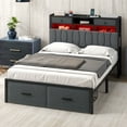 thumbnail image 1 of ModFusion Full Size Modern Upholstered Platform Bed with 6 Storage Drawers & Open Shelves, Iron Wood Bed frame with Charging Station & LED Ligting, No Box Spring Needed, Dark Gray, 1 of 9