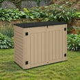 thumbnail image 1 of ModFusion Garden Resin Storage Shed, 35 cu ft, 2 Door, Lock, Metal Support Rod, Floor, Deck Box, for Trash Can, Brown, 1 of 11