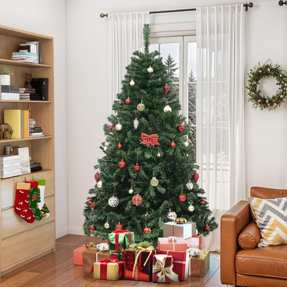 ModFusion Green Artificial Christmas Tree, 880 Branch Tips, Hinged Design with Foldable Metal Stand, No Lights, 6 ft