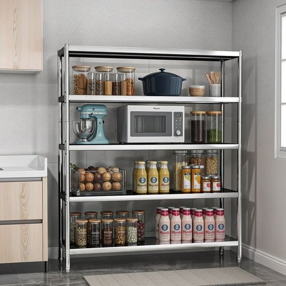 ModFusion Heavy-Duty 5-Shelf Stainless Steel Rack, NSF Certified Adjustable Shelving for Kitchens, 60" x 60" Garage Storage, Warehouse, Workshop Organization