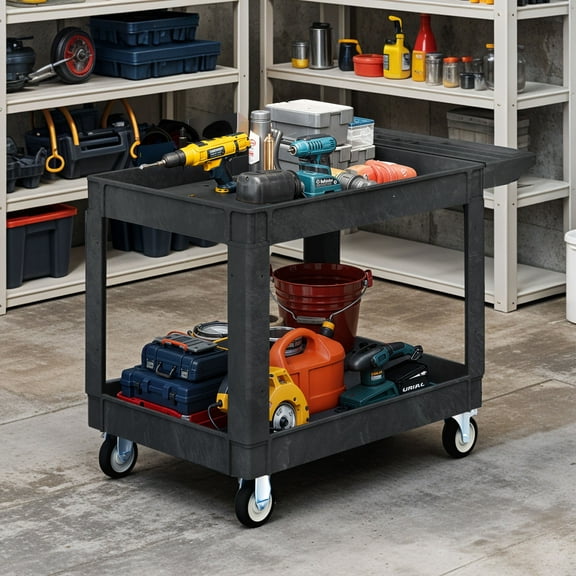ModFusion Heavy-Duty Utility Cart with Wheels – 550 lbs Capacity Industrial Service Cart with Deep Storage Shelves for Easy Transport and Organization