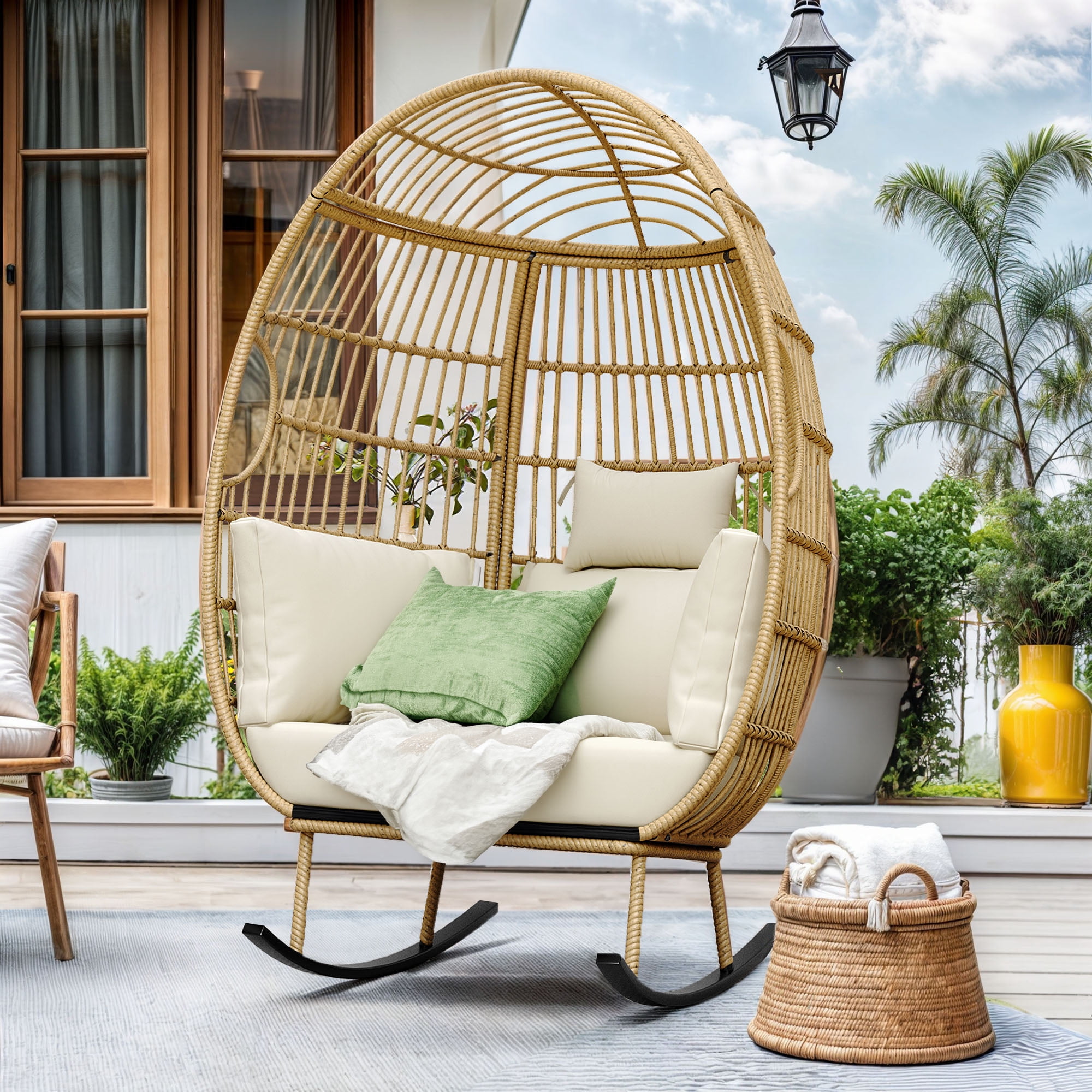Round Wicker Rocker ModFusion Oversized Wicker Rocker Patio Egg Chair, Indoor Outdoor ...