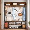 thumbnail image 1 of ModFusion Industrial Entryway Coat Rack with Storage Bench, 5-in-1 Hall Tree with 10 Hooks, Metal Frame, Brown, 1 of 12