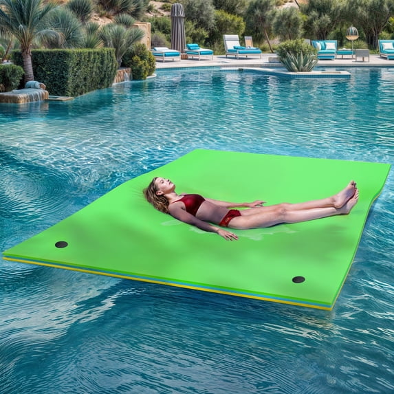 ModFusion Large Green Floating Water Mat, Three Layer, 9x6 feet XPE Foam Swimming Pad, for Lakes
