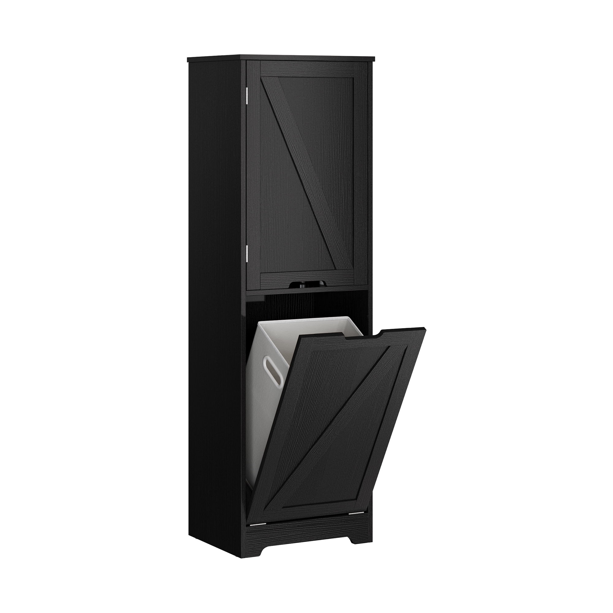 ModFusion Laundry Cabinet Tilt Out Laundry Hamper with Removable Laundry Basket and 3 Shleves,Black