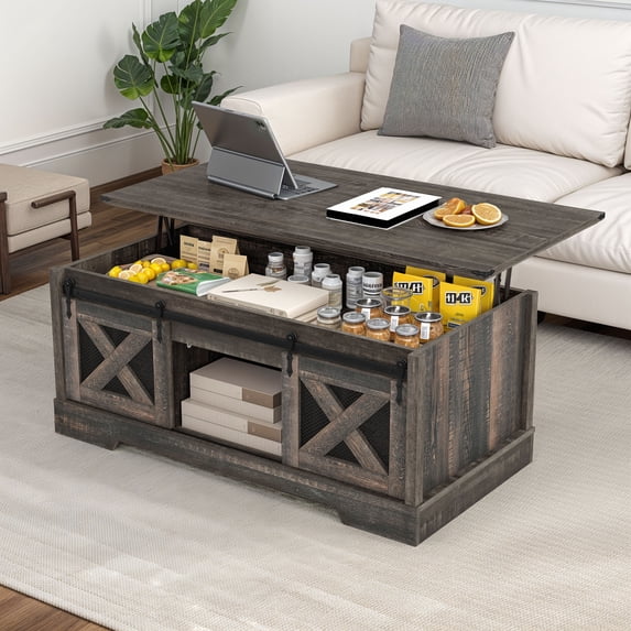 ModFusion Lift Top Farmhouse Coffee Table with Sliding Barn Door ...