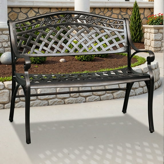 ModFusion Metal Patio Bench, 2-Person Aluminum Garden Bench for Outdoor Use