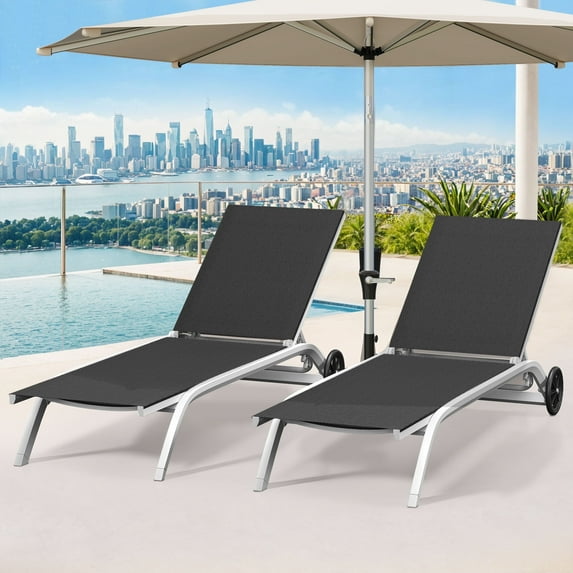 ModFusion Metal One-Piece Outdoor Beach Chair Set, Gray, Adjustable, Waterproof, 330 lbs Capacity