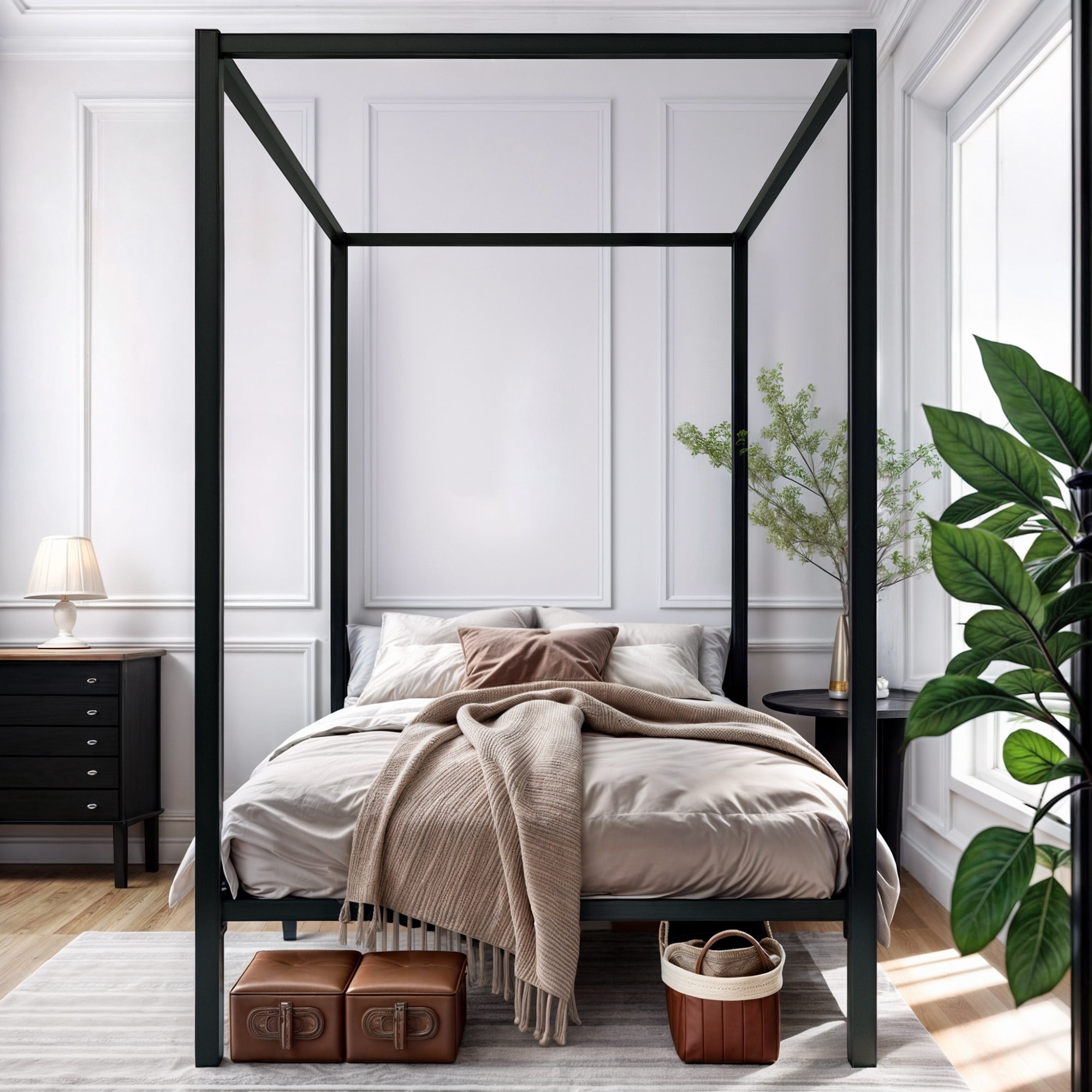 ModFusion Heavy Duty Adult Queen Size Metal Canopy Bed Frame with ...