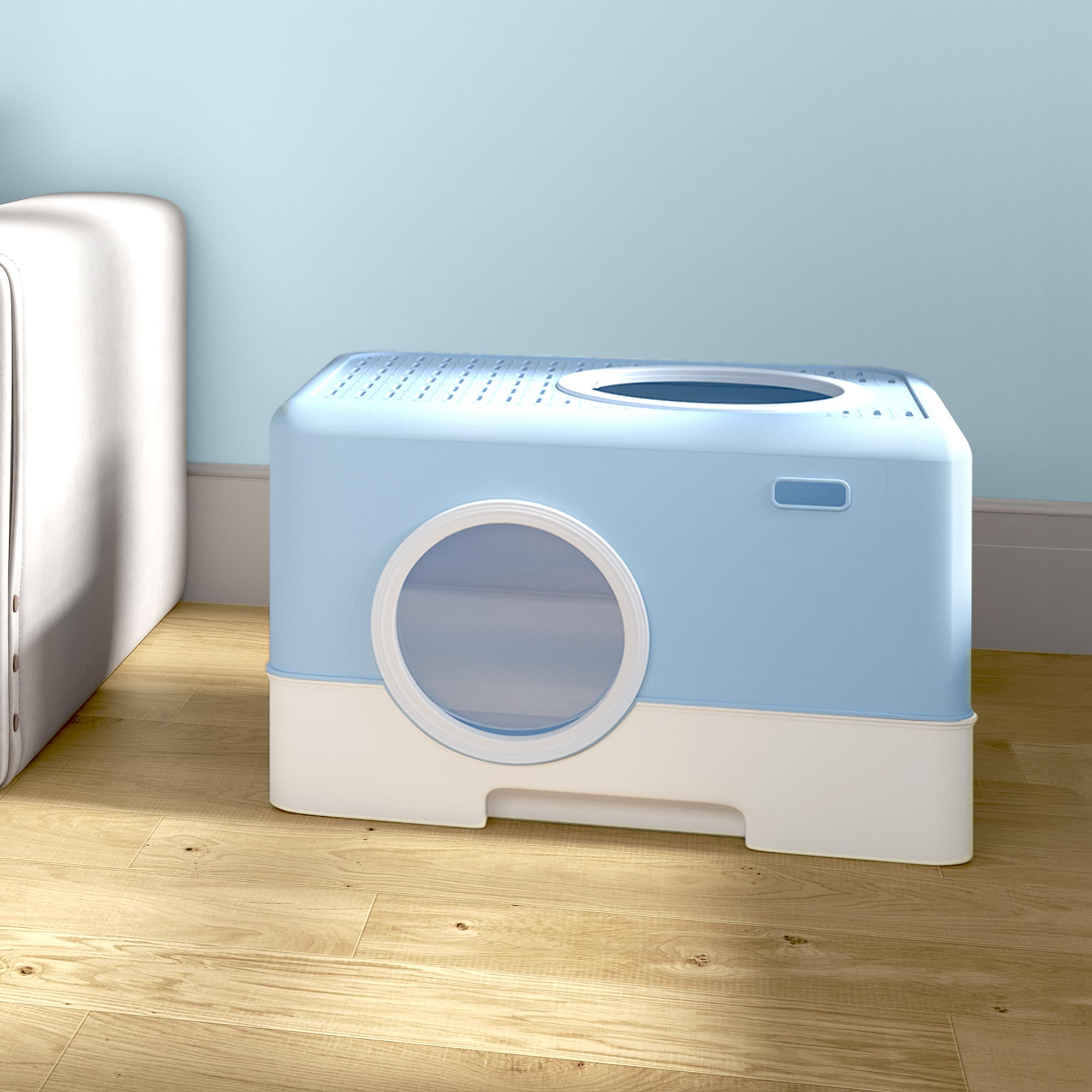 ModFusion Modern Blue Enclosed Cat Litter Box with Double Doors, Cat