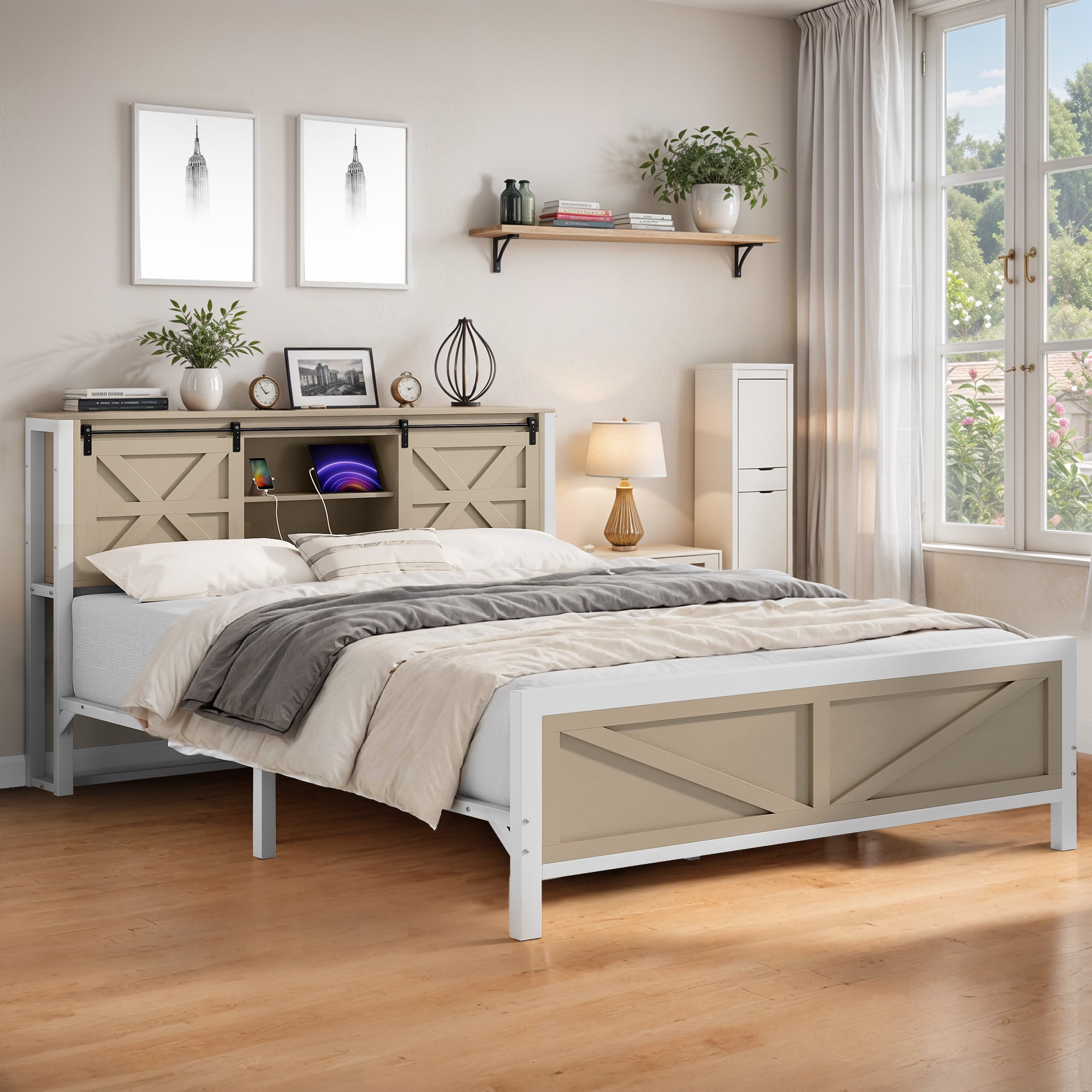 ModFusion - Modern Farmhouse Bed Frame Queen Size with Headboard ...