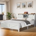 thumbnail image 1 of ModFusion – Modern Farmhouse Queen Size Bed Frame with Headboard, Bookcase Storage Shelves, Sliding Barn Door, Charging Station, Rustic Wood Platform Bed, Easy Assembly, White, 1 of 7