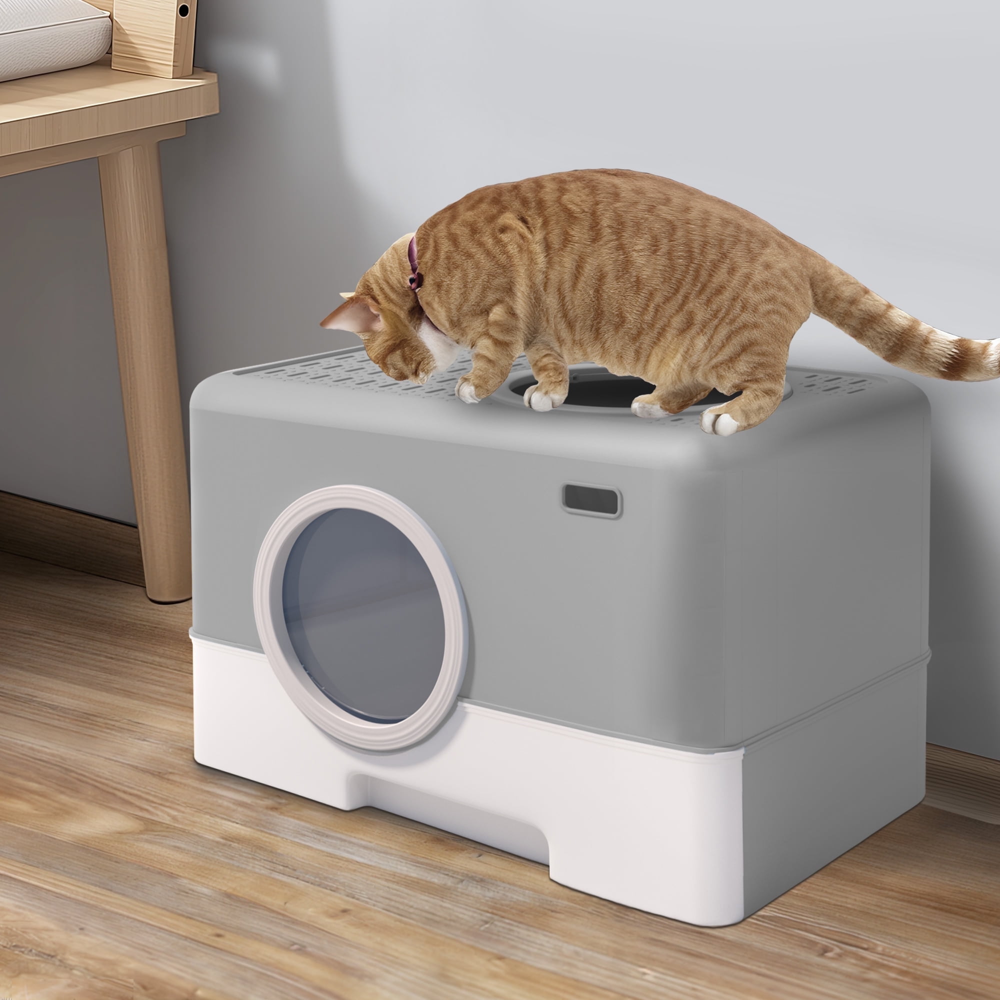 ModFusion Modern Grey Enclosed Cat Litter Box with Double Doors Cat Toilet Easy to Clean and Disinfect Lid Cover Walmart