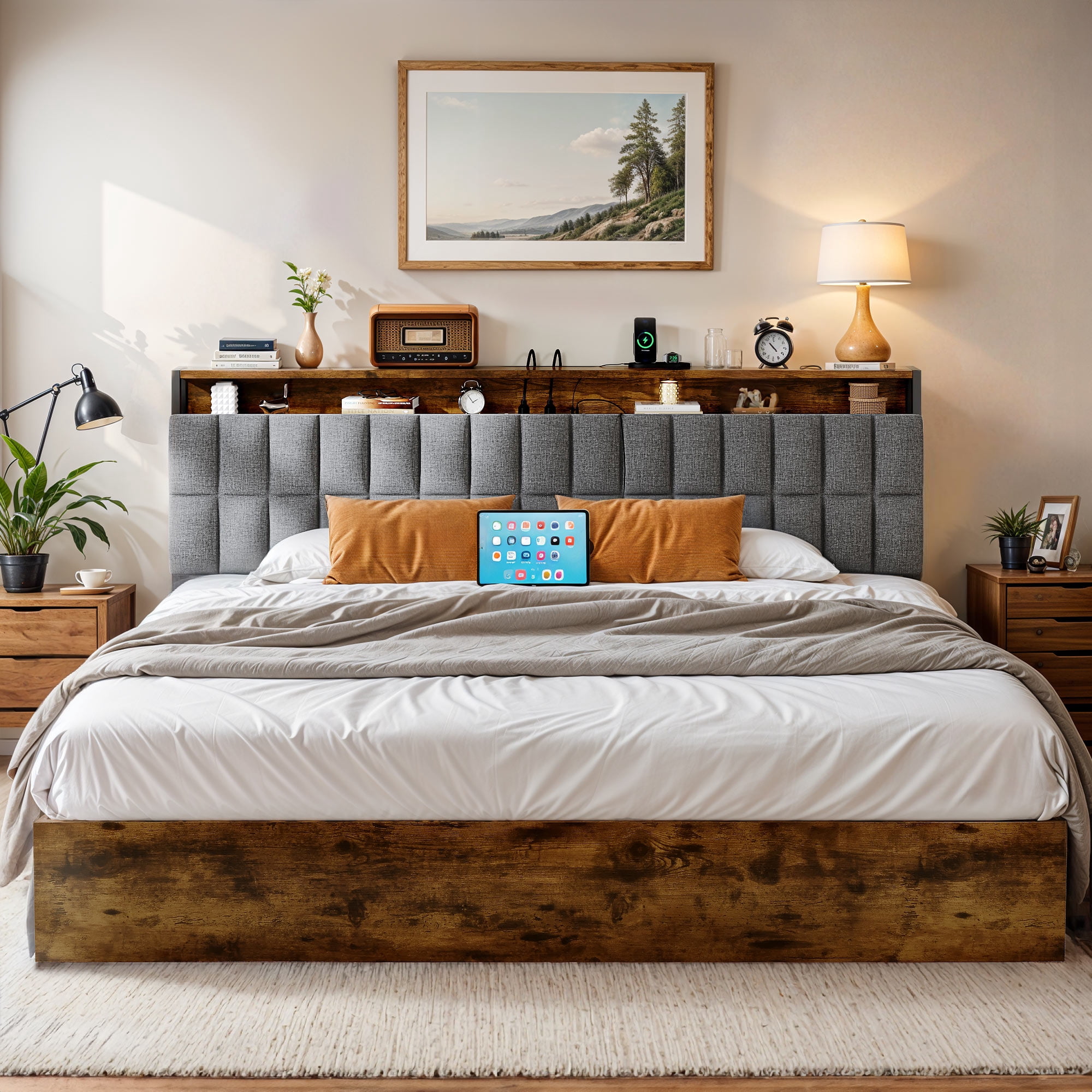 ModFusion- Modern King Size Lift Up Storage Bed Frame with Charging ...