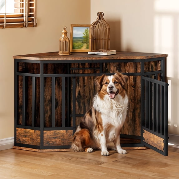 ModFusion Multifunctional Vintage Brown Corner Dog Kennel & TV Stand