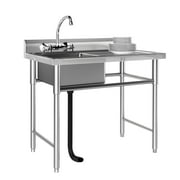 ModFusion NSF-Certified Stainless Steel Utility Sink with Drainboard, Adjustable Legs, Backsplash, Towel Holder Bar, 39" Freestanding, Deep Single Bowl, Dual Faucet Holes