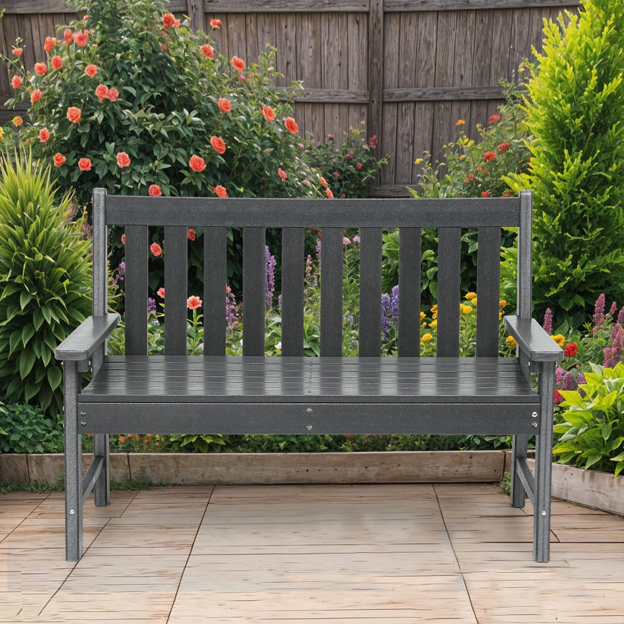 ModFusion Outdoor Garden Bench for 3-Person, All-Weather & Sturdy Frame ...