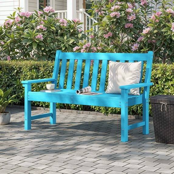 ModFusion Outdoor Garden Loveseat, All Weather Outdoor Bench for 2-3 Persons, HDPE Resin, 660 lbs Capacity & Weather Resistant, Light Blue