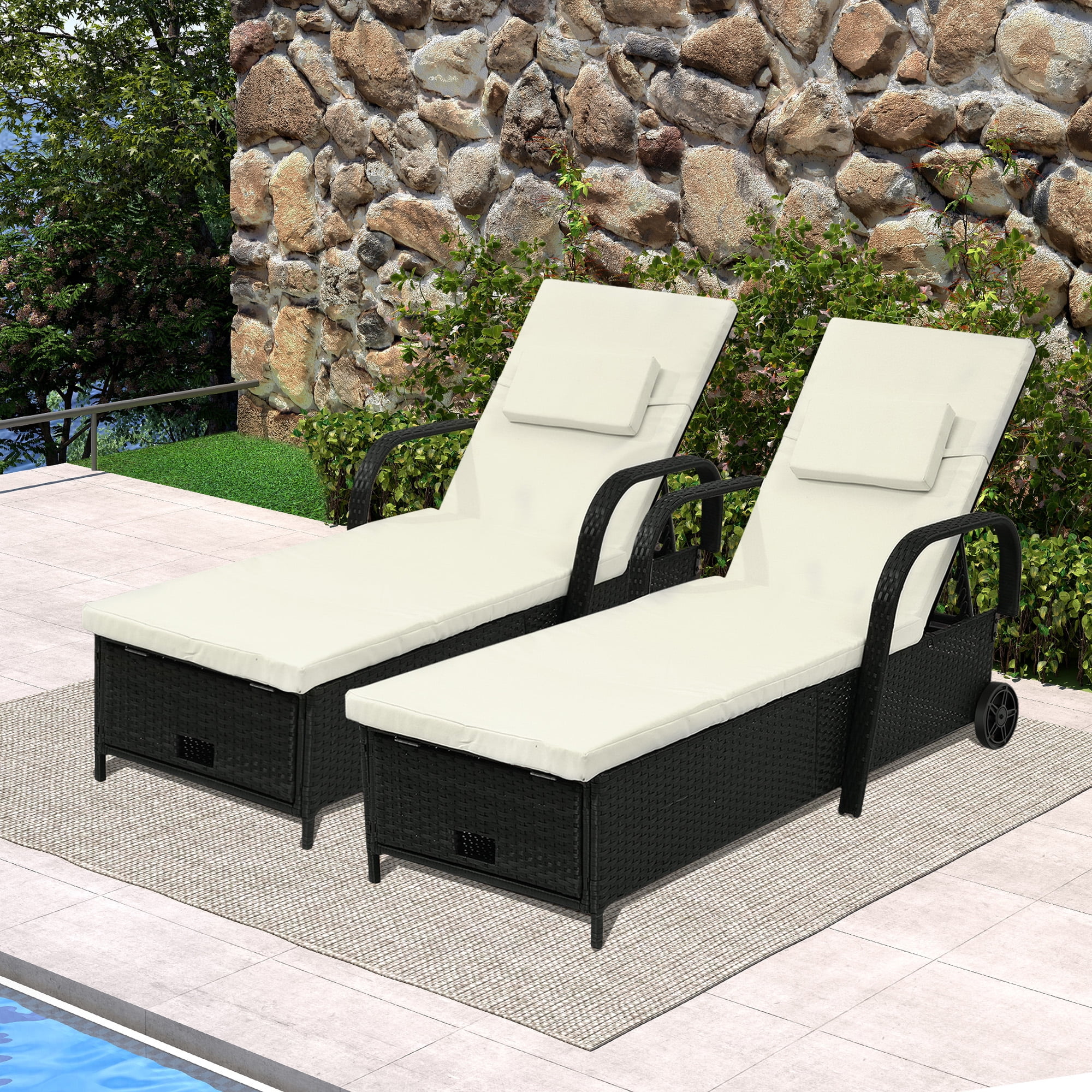 ModFusion Outdoor Recliner, Black Rattan Beige Cushion, Adjustable ...
