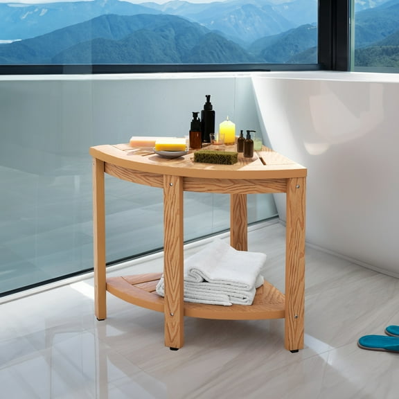 ModFusion Poly Lumber Shower Bench with Weather Resistant HIPS, Corner Design, 2-Tier Storage, 350lbs Limit, Gray