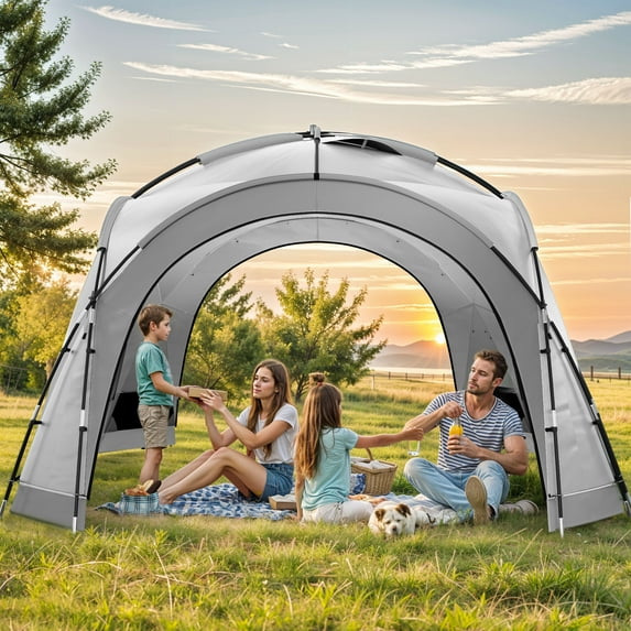 ModFusion Portable 12' x 12' Beach Tent Canopy UPF50+ with 2 Side Walls for Camping, Picnics, Party, and Backyard in Gray
