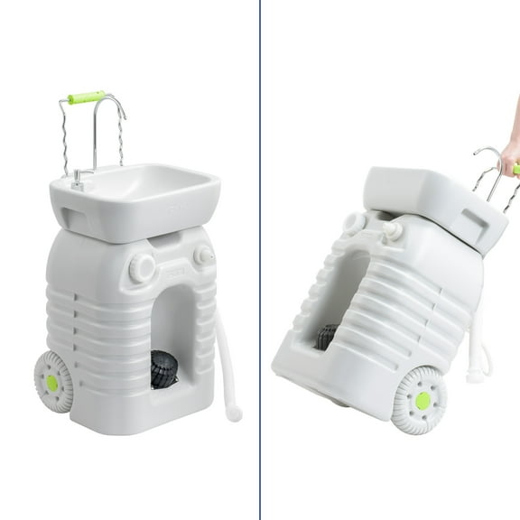 ModFusion Portable Camping Sink, 45L Handwashing Station, Adjustable Height, Foot Pump, Wheels, for Outdoors