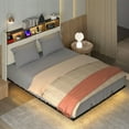 thumbnail image 1 of ModFusion Queen Size Bed Frame with Headboard Storage & LED Lights, Charging Ports, Beige, 1 of 9