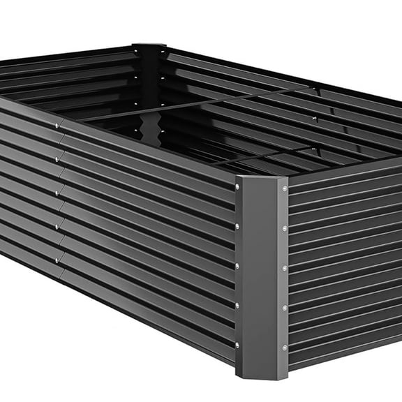 ModFusion Raised Planter Box 8x4x2 ft, Rubber Seal, Stakes, Support Rod, Heavy-Duty Metal Garden Bed, Rectangular Iron Garden Bed for Climbing Plants, Dark Gray