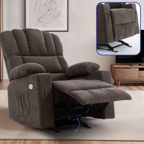 ModFusion Recliner, Brown Fabric, Indoor and Living Room Use, Massage and USB Port Features