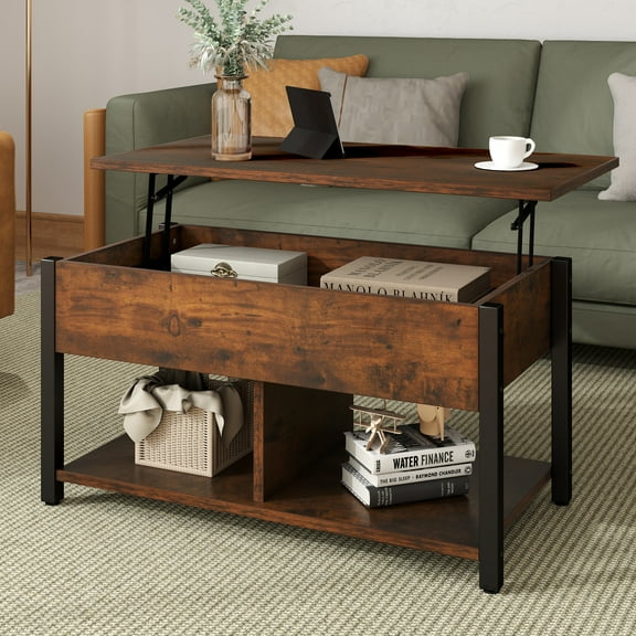 ModFusion Rustic Wood Lift-Top Coffee Table with Hidden Storage for Living Room