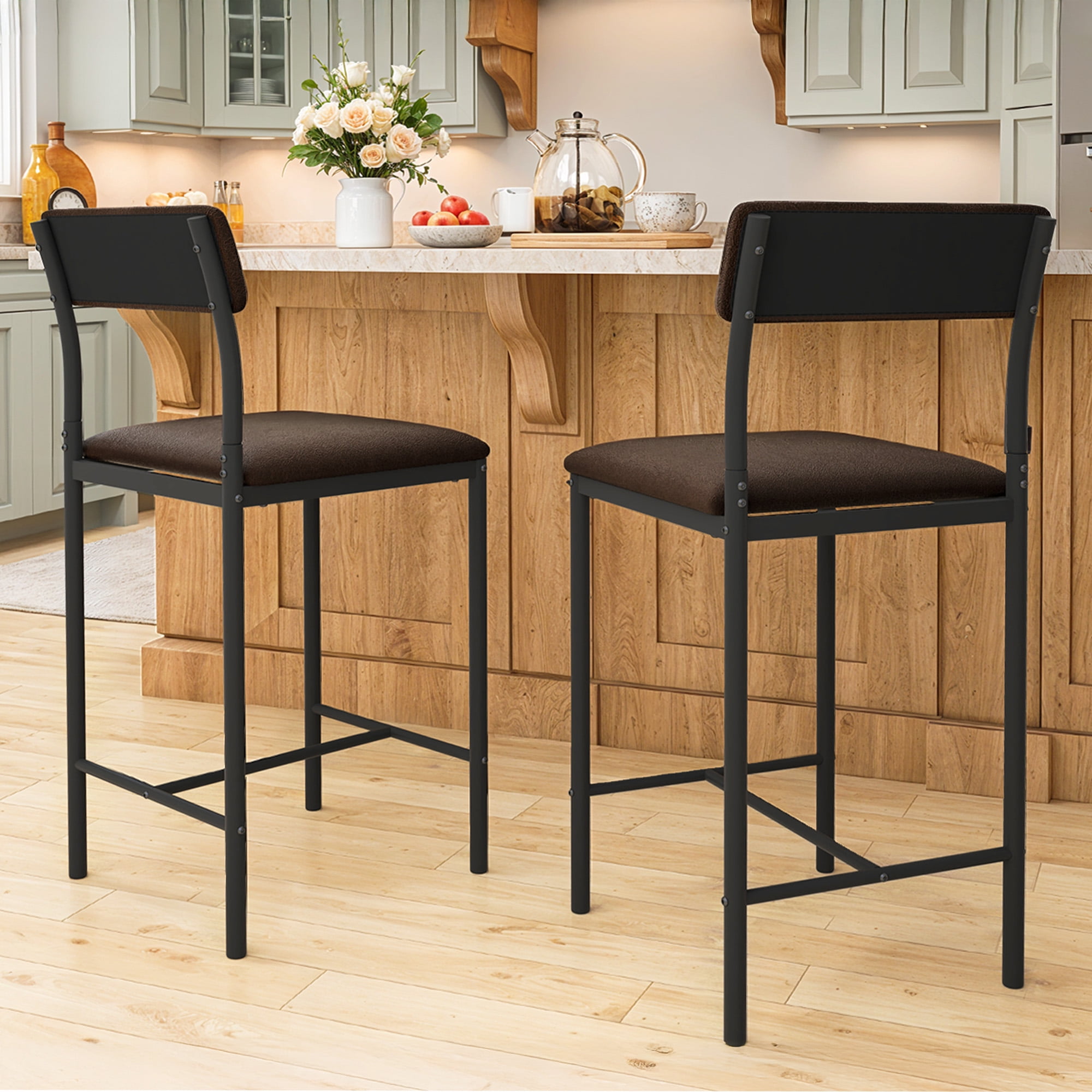 ModFusion Set of 2 Bar Stools, Stain-Resistant PU Leather, Footrest, 1 ...