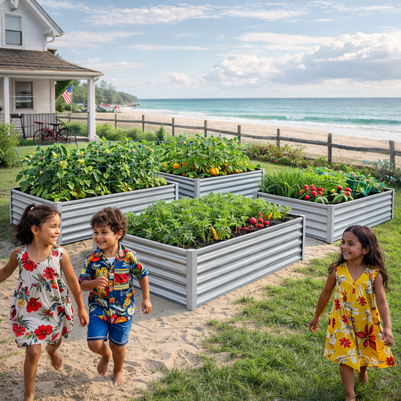 ModFusion Set of 2 Large 8×4×1.5 ft Raised Garden Bed Kits, 48 cu ft Capacity, Ground Anchors, Corrugated Steel Rectangular Outdoor Planter Boxes, Galvanized Silver