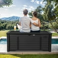 thumbnail image 1 of ModFusion 120-Gallon Resin Outdoor Storage Container, Lockable Deck Box, Multi-Functional for Storage and Seating, Black, 1 of 9