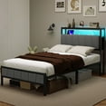 thumbnail image 1 of ModFusion Twin Bed Frame with Storage Headboard, Upholstered LED Platform Bed with Charging Station, Heavy-Duty Metal Slats, No Box Spring Needed, Fast Assembly - Gray, 1 of 6