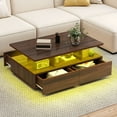 thumbnail image 1 of ModFusion Walnut Rectangle Coffee Table with LED Lights, Storage & Open Shelf for Living Room, Brown, 1 of 10