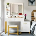thumbnail image 1 of ModFusion White Dressing Table with Stool, Mirror, Drawers, Adjustable LED Lighting, and Built-In Charging Station, 1 of 11