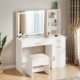 thumbnail image 1 of ModFusion White Modern Makeup Vanity Set with LED Mirror, Power Outlet, 3 Drawers & Cabinet, 1 of 9