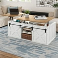 thumbnail image 1 of ModFusion White and Walnut 47.2" Lift-Top Coffee Table with Dual Lift Mechanism, Sliding Barn Doors and Storage, 1 of 10