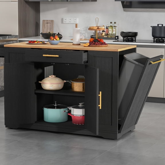 ModFusion Wooden Dining Cart, 135*56*91.5cm, PB+MDF, Side Trash Cabinet, Black
