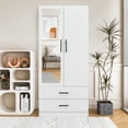 thumbnail image 1 of ModMakers 2-Door Wardrobe Armoire Closet with Mirror, Freestanding Wood Armoire Wardrobe Closet Storage with 2 Drawers & Hanging Robs, White, 1 of 6