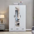 thumbnail image 1 of ModMakers 3-Door Wardrobe Armoire Closet with Mirror, Freestanding Wood Armoire Wardrobe Storage Cabinet with 3 Drawers & Hanging Robs, 1 of 9